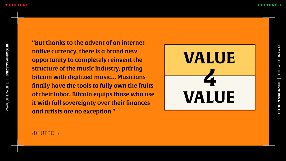 thebtcmag's tweet photo. "But thanks to the advent of an internet-native currency, there is a brand new opportunity to completely reinvent the structure of the music industry, pairing bitcoin with digitized music." ⚡️ https://t.co/1VFjRuiVne