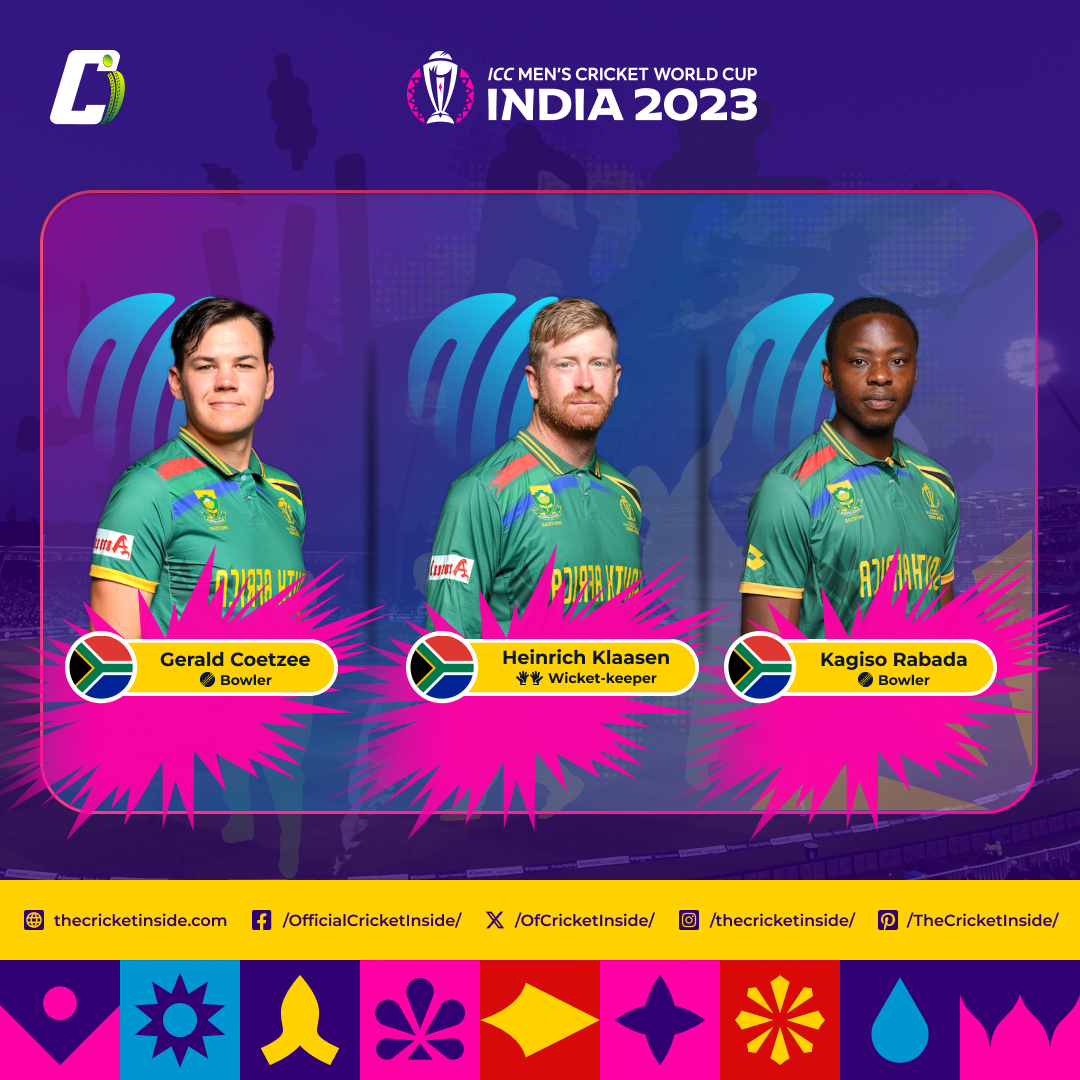 OfCricketInside's tweet photo. South Africa Cricket Team Players for ICC Men’s Cricket World Cup 2023

#WozaNawe #AlwaysRising #BePartOfIt #SouthAfrica #SouthAfricaCricket

#AidenMarkram #AndilePhehlukwayo #DavidMiller
#GeraldCoetzee #HeinrichKlaasen #KagisoRabada

#CricketTwitter #CricketWorldCup2023 #CWC2023 https://t.co/htxFAM5HeB