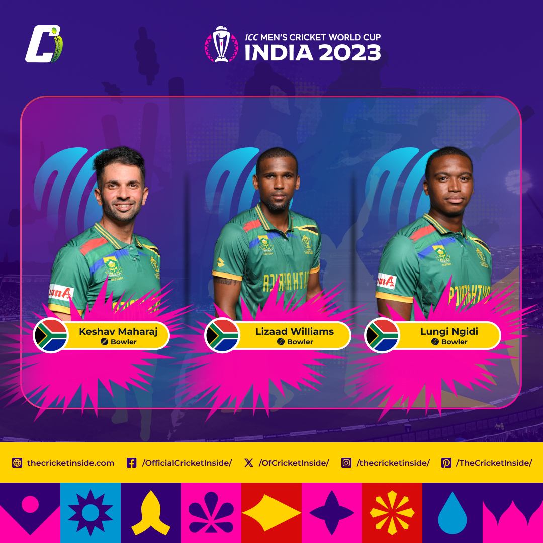 OfCricketInside's tweet photo. South Africa Cricket Team Players for ICC Men’s Cricket World Cup 2023

#WozaNawe #AlwaysRising #BePartOfIt #SouthAfrica #SouthAfricaCricket

#KeshavMaharaj #LizaadWilliams #LungiNgidi
#MarcoJansen #QuintondeKock #RassievanderDussen

#CricketTwitter #CricketWorldCup2023 #CWC2023 https://t.co/gtMpEcnZAV