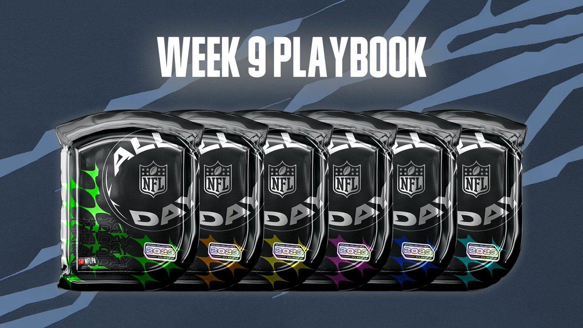 The @NFLAllDay Week 9 Playbooks are live.

⭐️ Rookie, Pro, and All-Pro
📦 6  Reward Packs
💥 3 Player Rewards

👕 Derrick Henry (Rare)
👕 Bryce Young (Uncommon)
👕 Josh Allen (Linebacker - Uncommon)

🔗 nflallday.com/playbooks
ℹ️ Leaderboards (7-10) Week 3 of 4