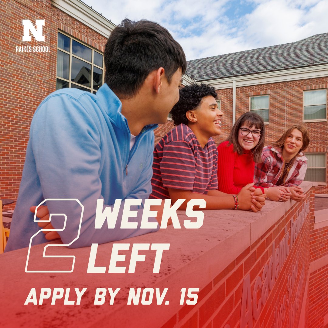 High school seniors—have you applied for the Raikes School yet? Applications for Cohort 2024 officially close TWO WEEKS from today. 

Design your future at the Raikes School. Applications are due November 15, apply at raikes.unl.edu/apply-online 💻 📝

#RaikesSchool #Apply #UNL