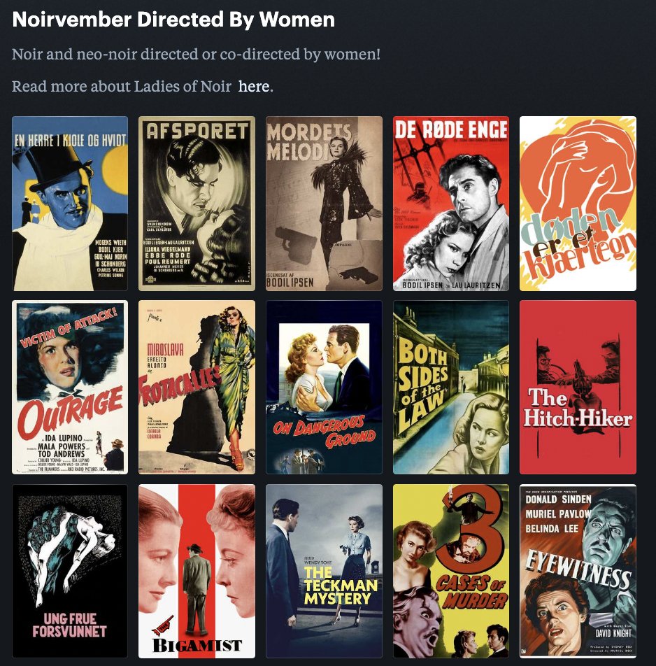 Here's a Letterboxd list on this very topic. This has 67 films on it at the moment, but it's always growing. 

boxd.it/cPW3o

#Noirvember #DirectedByWomen