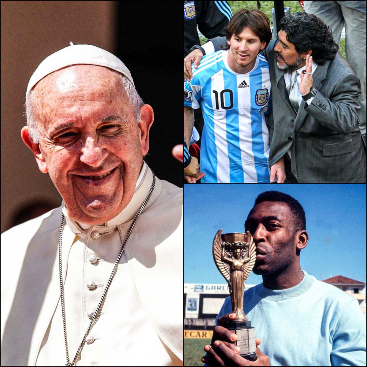 dataref_ar's tweet photo. 🗣️ Papa Francisco en @RaiNews:

"¿Messi o Maradona? Yo agrego un tercero: Pelé". https://t.co/PrQUYNhJHk