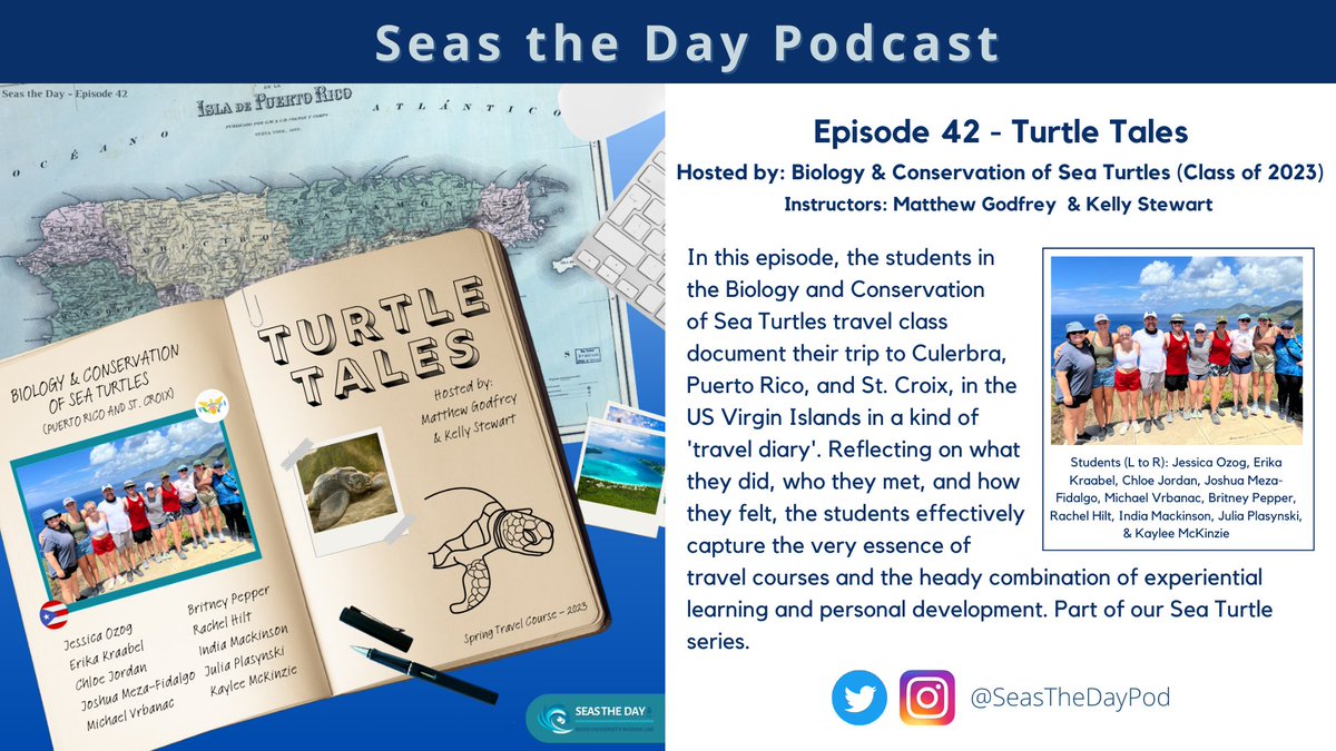 .<a href="/SeasTheDayPod/">Seas the Day Podcast</a> Episode 42 – Turtle Tales

#Spotify: spoti.fi/49lYD6z

#podcast #DUML #research #seaturtles #conservation #marinescience #SciComm #StCroix #PuertoRico #biology #travelcourse