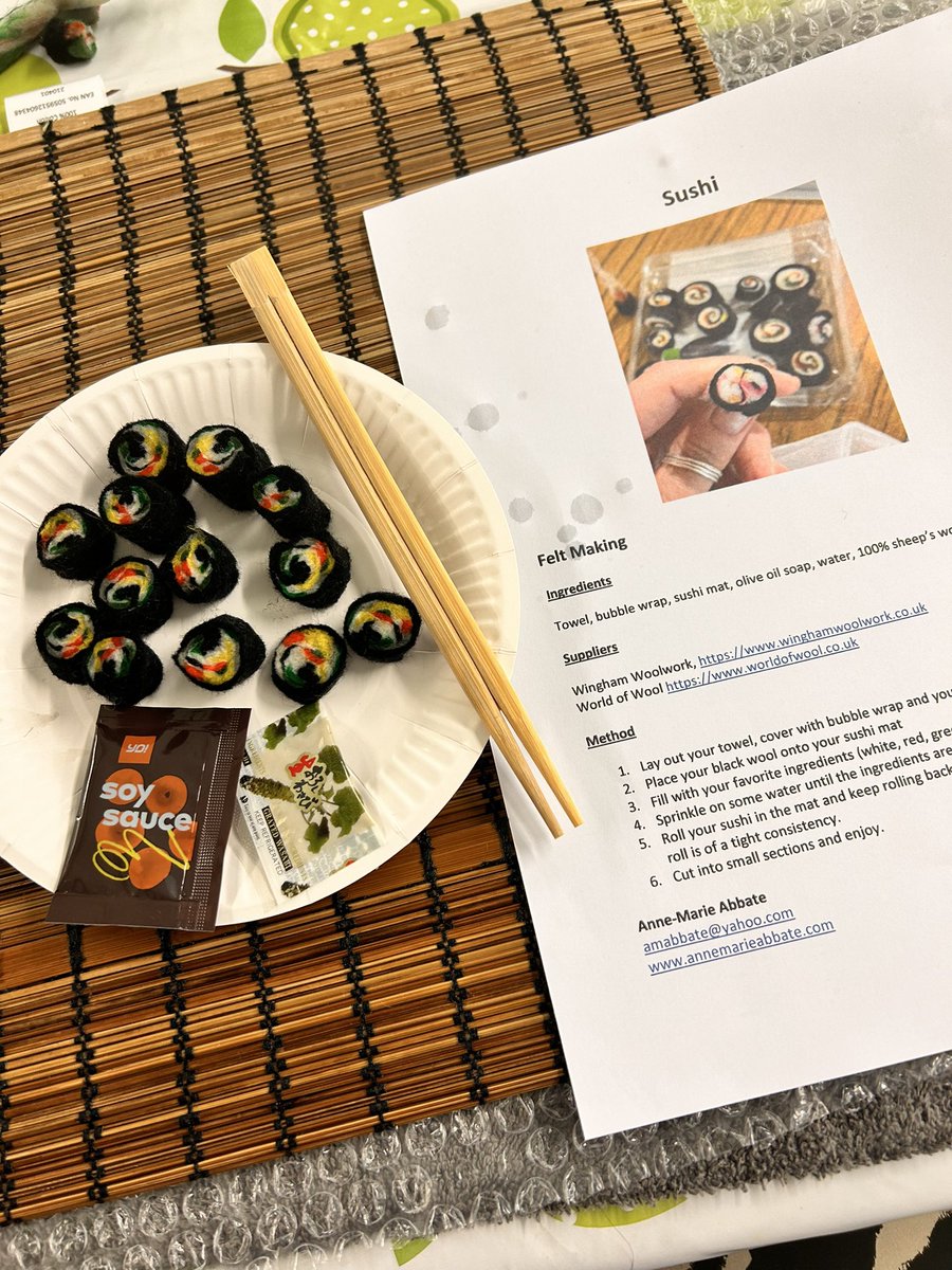 ByrneN29's tweet image. I had the best time at @higginsbedford art CPD, this evening! Along with colour theory with @fionawilsonart we made felt sushi with @annemarieabbate and beautiful marbling pictures with #artschooltsymbal ☺️ #artteaching