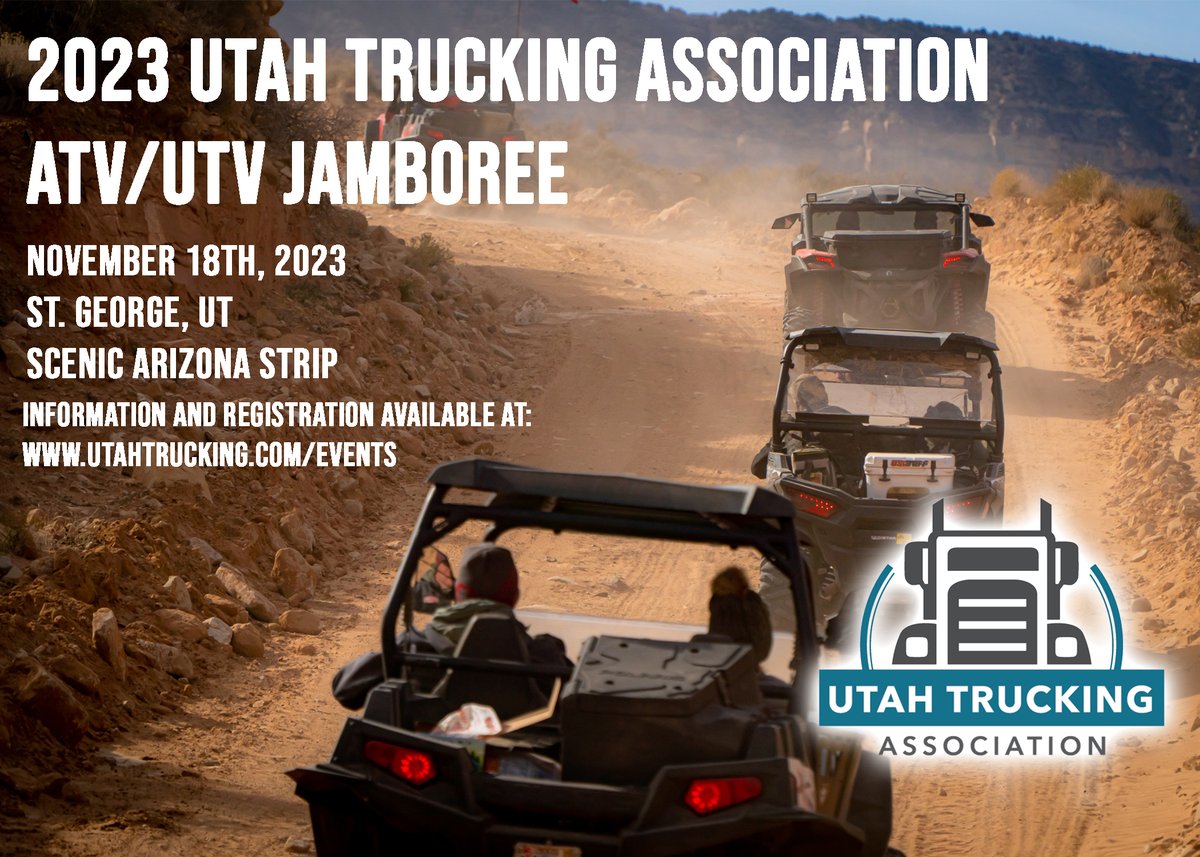 We wanted to send out a reminder that we have our 2023 ATV/UTV Jamboree coming up on November 18th. Click on the link below for information and to register. 

utahtrucking.ticketspice.com/2023-atvutv-ja…