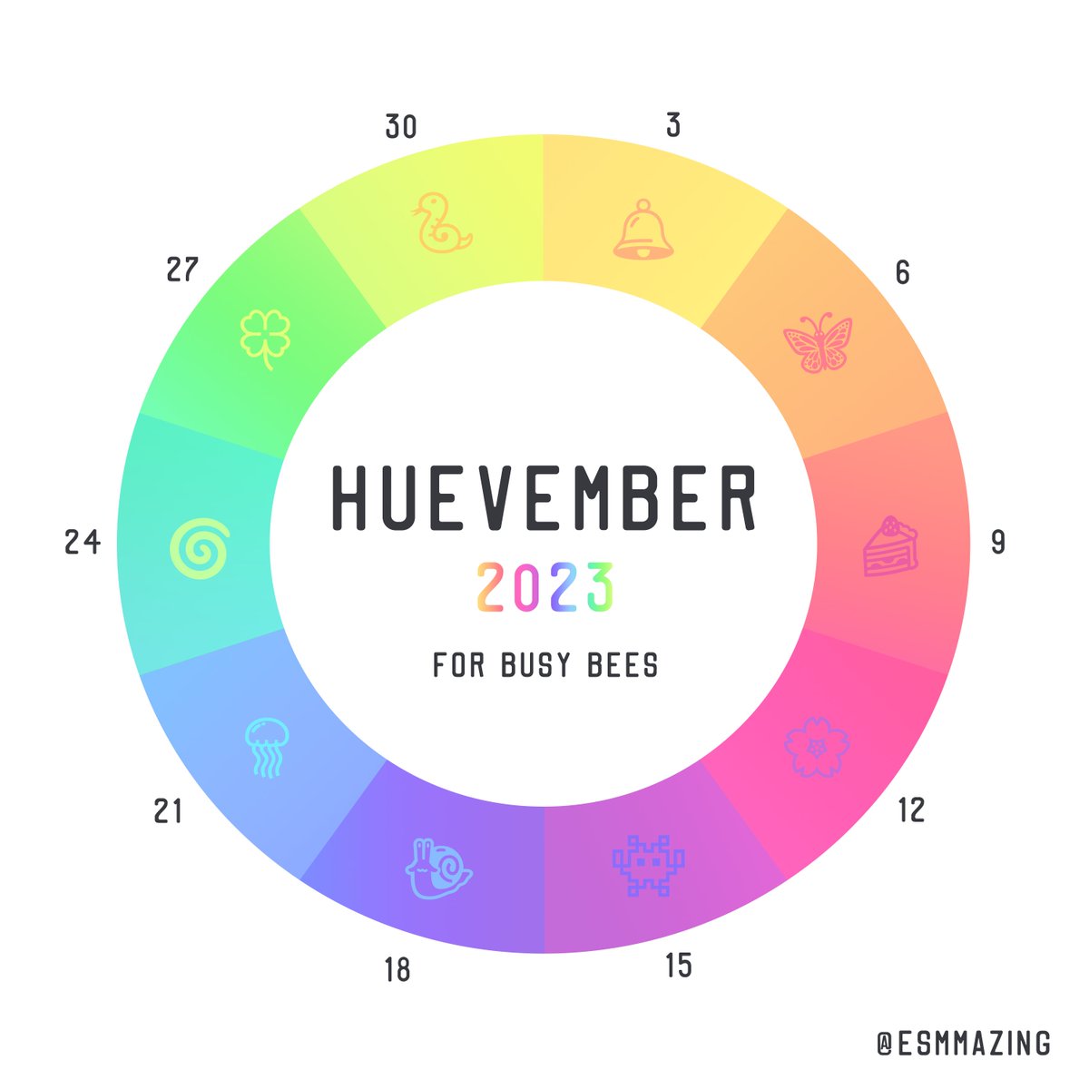 Esmmazing's tweet photo. oops im a lil late with my yearly #huevember art prompt but here you go! feel free to use this palette and emojis if you're participating 💜

guidelines in thread [1/2] https://t.co/5WFGGoNEA6
