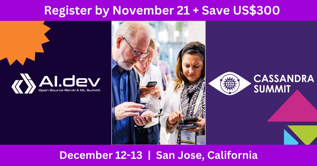 linuxfoundation's tweet image. Embrace the power of open source in AI innovation at AI​.dev: Open Source GenAI &amp;amp; ML Summit + #CassandraSummit, Dec 12-13 in San Jose. Together, let&apos;s shape the future of #AI and #ApacheCassandra! 🤝 Register by November 21 + save US$300: hubs.la/Q027qgdt0. #AIdotDev