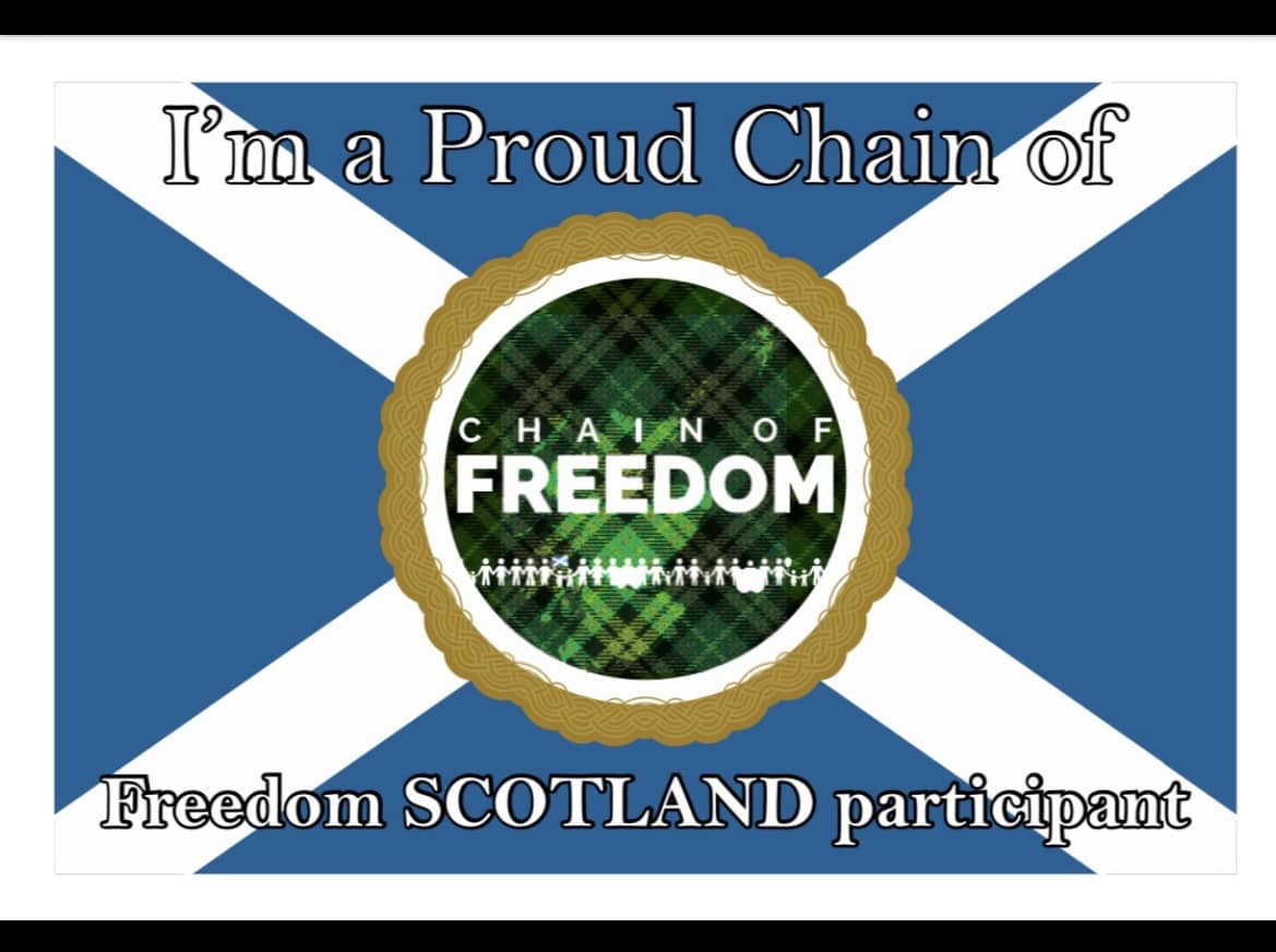 Chain of Freedom Scotland have designed a car / window sticker to commemorate our historical COFS Independence day held on Saturday 14th October.
email info@chainoffreedom.scot
how many you would like
your address for posting
£2.50 each including postage <a href="/Scotland23Chain/">FreedomChainScotland23</a>