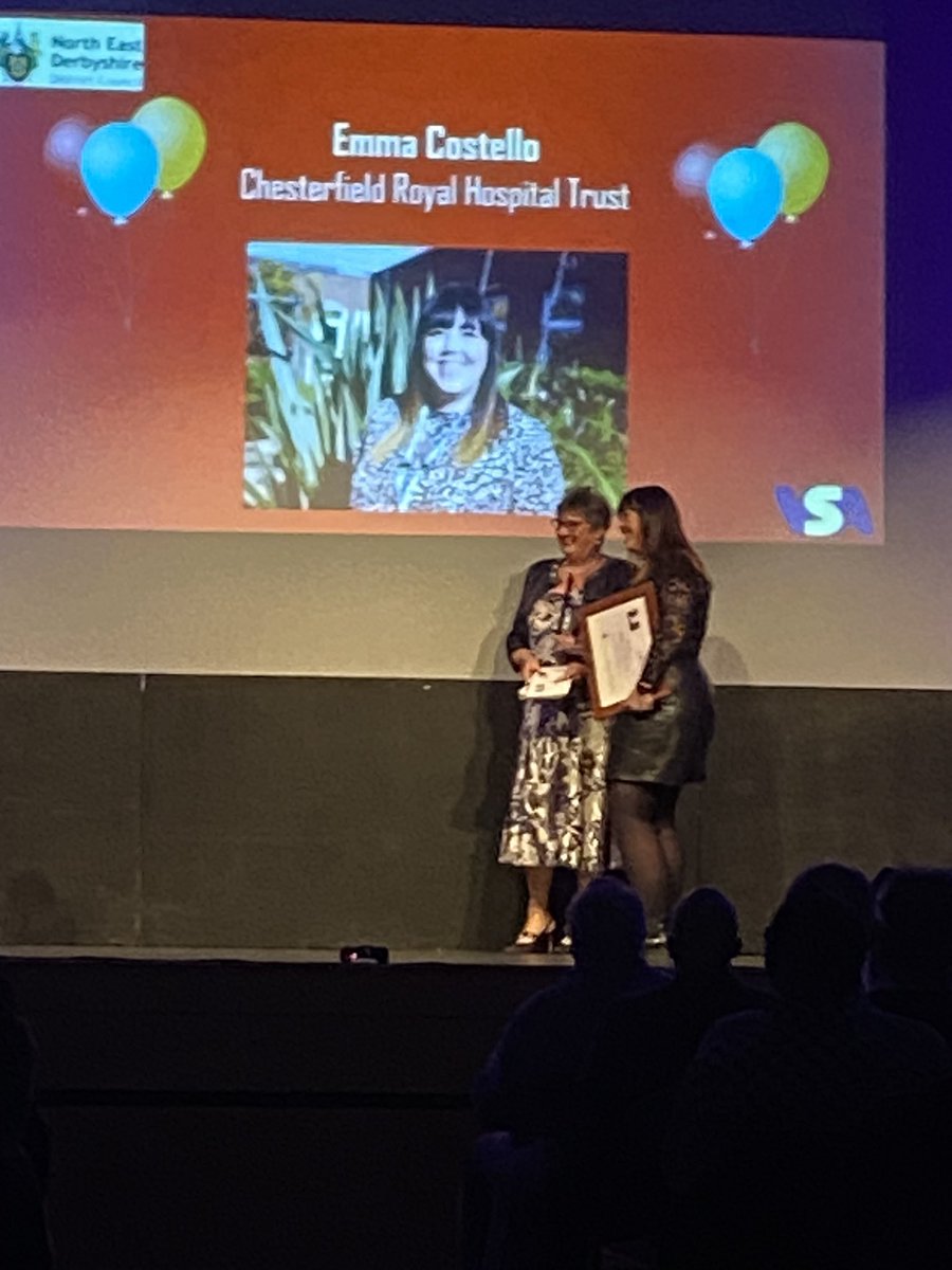 Well done Emma Costello - our winning voluntary services employee of the year - thank you for everything you do. And a big thank you to our runner up Barry and winning team the Royal Rider buggy drivers. Well-deserved awards ❤️ <a href="/CRHVolunteers/">CRHVolunteers</a> <a href="/royalhospital/">Chesterfield Royal Hospital NHS FT</a>