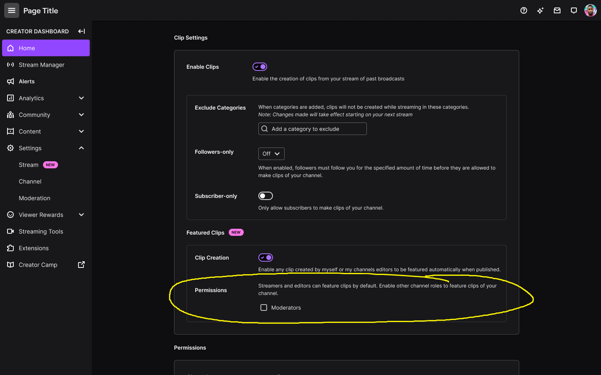 zachbussey's tweet photo. Twitch will soon be rolling out the ability for moderators to Feature Clips. 

Once released, you'll need to go into your dashboard and give moderators that permission. 

#TwitchNews #TOSgg https://t.co/sZd9jTEhJ4