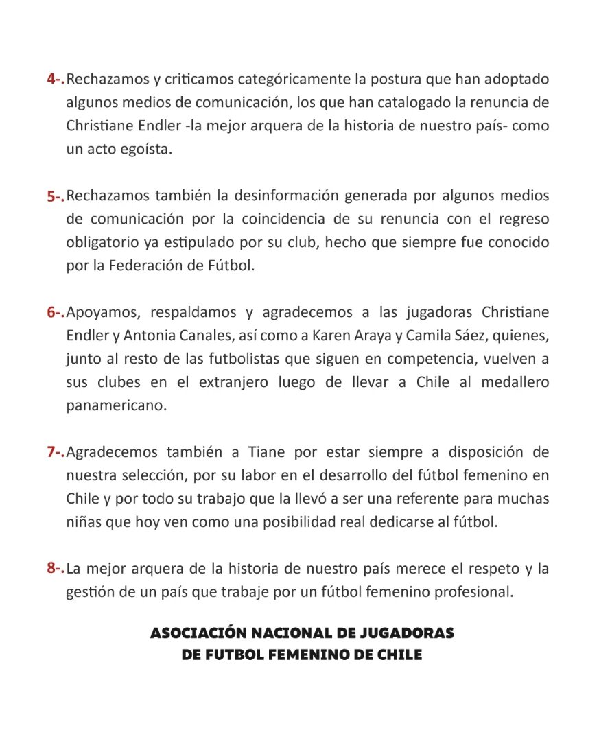 ANJUFChile's tweet image. [DECLARACIÓN PÚBLICA] 📣
En el contexto referido a la final del fútbol femenino de los Juegos Panamericanos Santiago 2023, como Asociación Nacional de Jugadoras de Fútbol Femenino, declaramos 👉

#Nosotrasjugamos