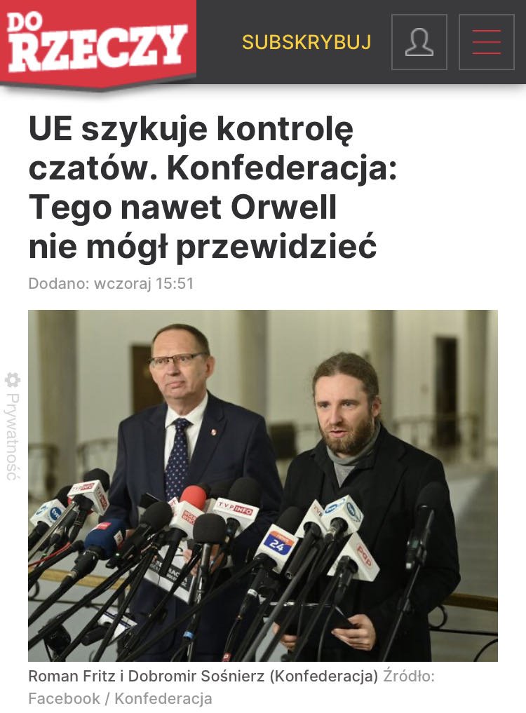 Komisja Europejska chce, by w Unii Europejskiej wszystkie wiadomości e-mail oraz treści przesyłane za pomocą komunikatorów i czatów internetowych były automatycznie skanowane! To wizja państwa policyjnego i totalnej inwigilacji, której nie mógł przewidzieć nawet Orwell – alarmują