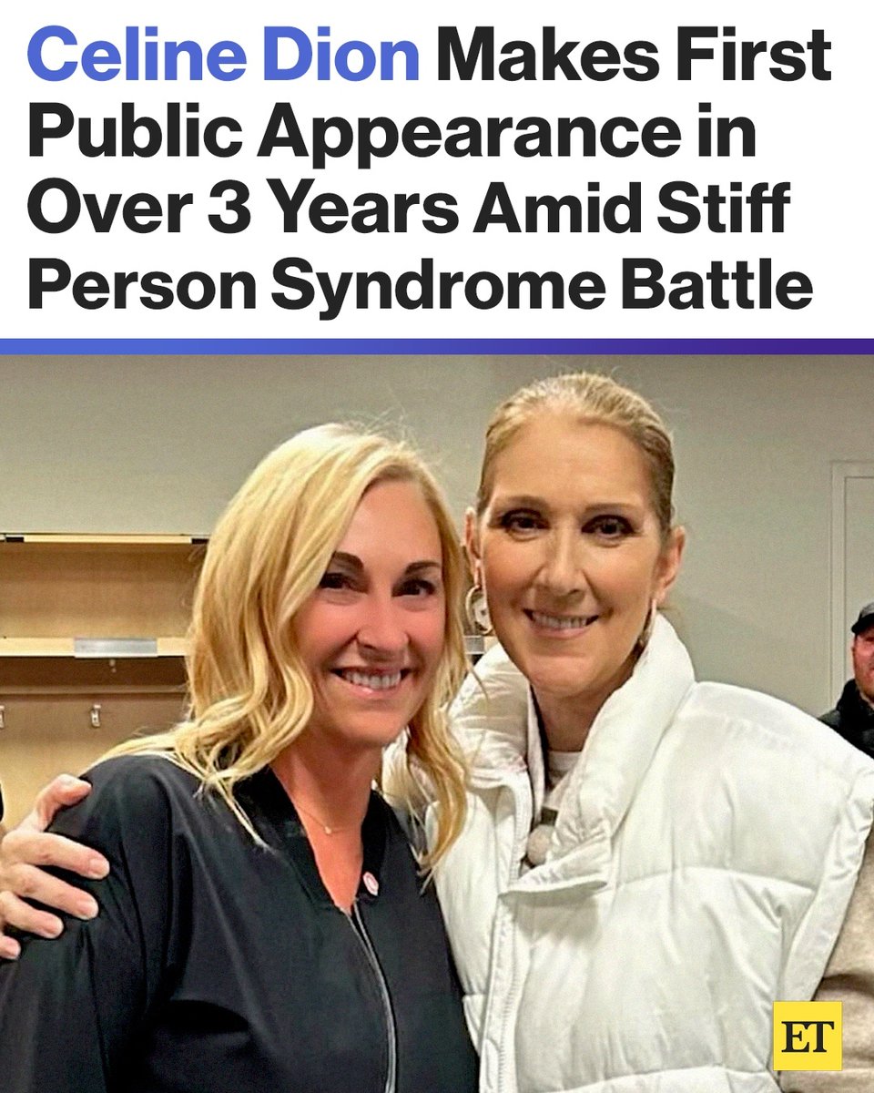 Celine Dion made her first public appearance in nearly four years, defying the challenges of her battle with stiff person syndrome. She was seen posing for photos with several players and delighted fans at an NHL game at T-Mobile Arena in Las Vegas. 🔗: