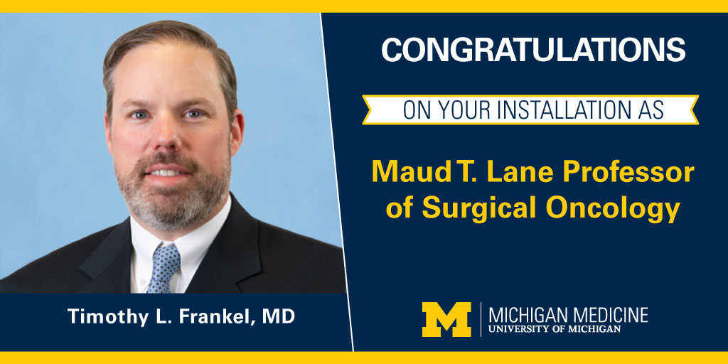 Thrilled to see Dr. Tim Frankel installed as the inaugural Maud T. Lane Professor of Surgical Oncology! 👏 👏 👏