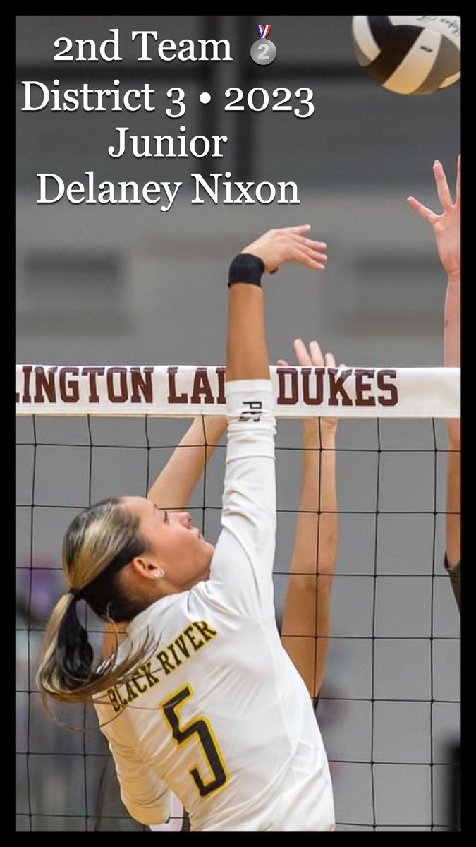 #BRVB23 is proud to announce Junior Outside Hitter @DelaneyNixon1 for being voted 🥈2nd Team All-District 3, Division III 🏐 #ysh @BRiverAthletics