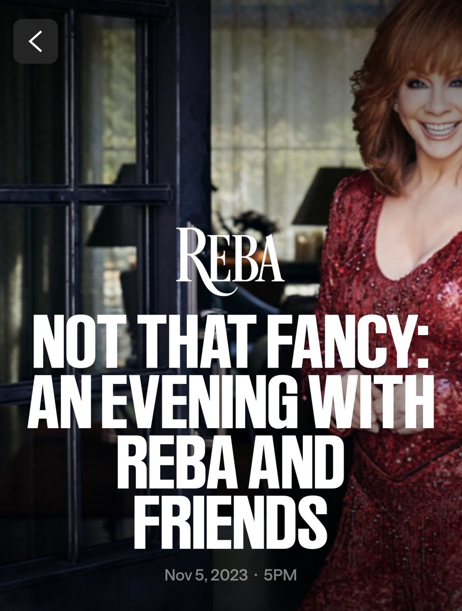 Annie29878717's tweet image. For those of you not able to go to ⁦@reba⁩ ‘s book event this weekend in Nashville, it will be streamed live on Veeps! 🙌🏻💯 Check it out on the ⁦@Veeps⁩ app #Veeps #Reba #NotThatFancy book event November 5th
