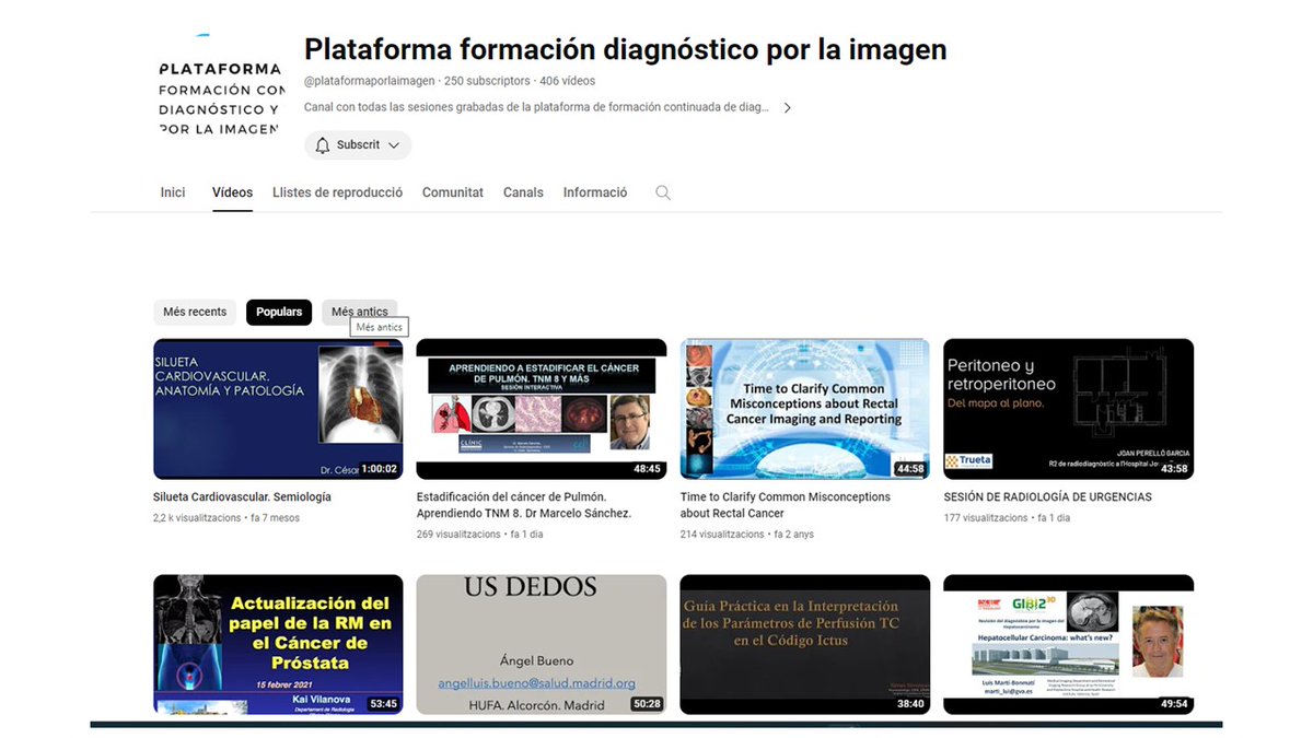 Nuevo canal de You Tube para acceder a 400 videos de las sesiones de la Plataforma de Formación Continuada de Diagnóstico y Tratamiento por la Imagen.
El link es: youtube.com/@plataformapor…
<a href="/hospitalclinic/">Hospital Clínic</a> <a href="/idibgi/">IDIBGI Institut d'Investigació Biomèdica de Girona</a> <a href="/Radiolegs_CAT/">radiolegscatalunya</a> @seram_rx <a href="/AreaHjt/">Àrea Imatge Cardiotoràcica IDI Girona</a> <a href="/RXabdominalHCB/">Radiologia Abdominal, HCB</a>  <a href="/RevistaRADIOLO2/">@RevistaRADIOLOGIA</a>