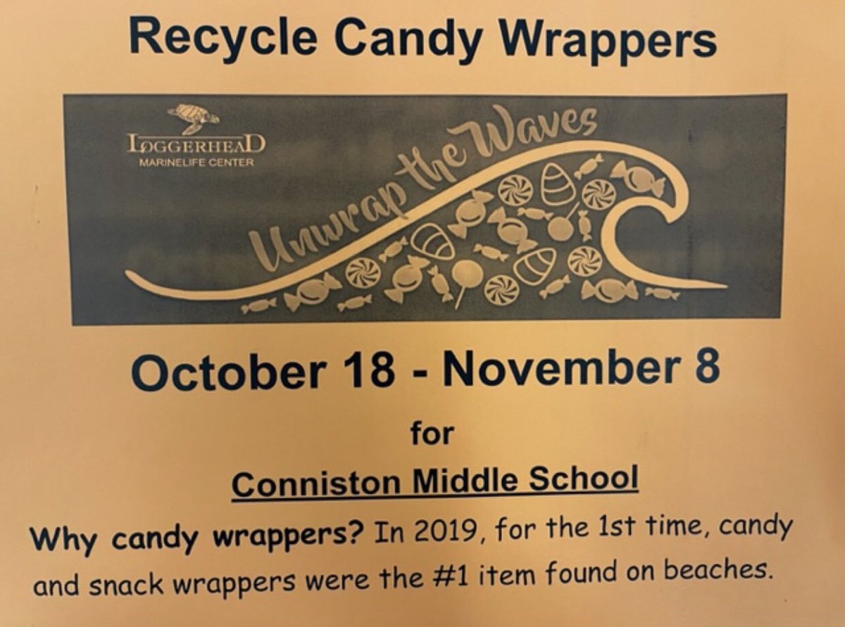 ConnistonMiddle's tweet photo. The Green Club is ready to go out to local businesses to help with the candy wrapper drive! Collecting wrappers to be recycled to bring awareness on holiday waste and single-use plastic!
#PlanetOrPlastic #UnwrapTheWaves #PlasticFreeWithLMC @Dream_in_Green
@ECSdept
@LoggerheadMC https://t.co/LCs0HpPB9t