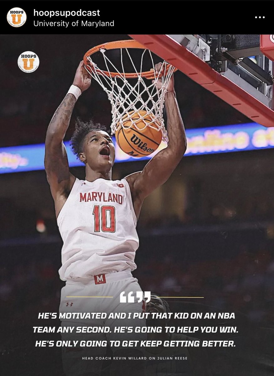 RaphealDavis3's tweet photo. High praise for Julian Reese from Coach Willard. Maryland was a different beast last season when JuJu had it rolling. #HoopsU @MarylandOnBTN @TerrapinHoops https://t.co/1r7cjUbz9Y