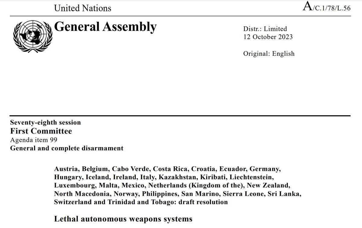 usuariosdigital's tweet photo. #Ecuador
Proponente, junto a 26 países, de la 1era Resolución sobre armas autónomas, aprobada por 164 estados (94%) en la Asamblea #UNGA78 @UN
🤖 #AI no debe tomar decisiones de vida o muerte💀 #VoteAgainstTheMachine #AWS #EspiritudeBelen
Sesión: https://t.co/eexEZuTvzd https://t.co/lilUFOHGNY