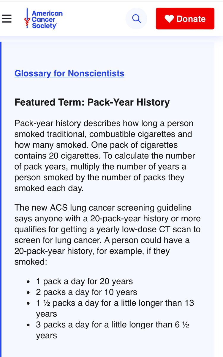 tmprowell's tweet image. #MedTwitter. Calling all current/former smokers &amp;amp; those who ❤️ them. New #LungCancer screening recs. 

🔑: If you’ve smoked 20+ pack-yrs (see 📸), even if you quit 20y ago, ask your doctor about a yearly low-dose chest CT scan to detect cancer early. #lcsm wapo.st/40ipdcQ