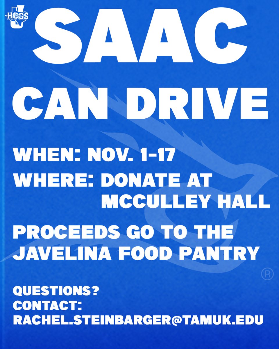 Our Student-Athlete Advisory Committee is hosting a can drive! We are accepting donations that will go to the Javelina Food Pantry from Nov. 1-17 at McCulley Hall! #LosHogs 🐗