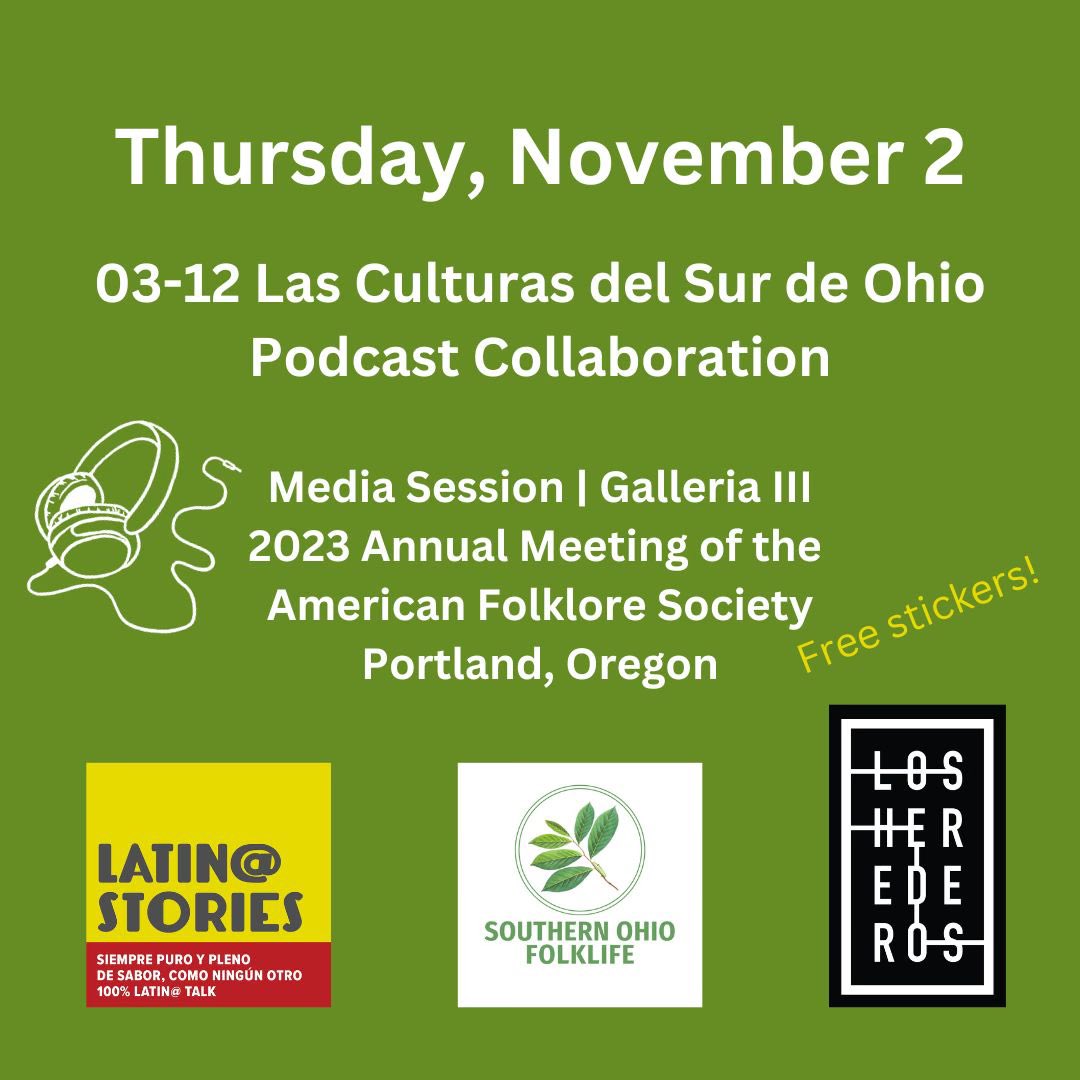 Los Herederos (@losherederosnyc) on Twitter photo Looking forward to presenting at the <a href="/afsfolklorists/">American Folklore Society</a> annual meeting with our friends from Southern Ohio Folklife. We will share methodologies and community engaged approaches to #podcasting as evidenced by our recent collaborative production “Las Culturas del Sur de Ohio.” Looking forward to presenting at the <a href="/afsfolklorists/">American Folklore Society</a> annual meeting with our friends from Southern Ohio Folklife. We will share methodologies and community engaged approaches to #podcasting as evidenced by our recent collaborative production “Las Culturas del Sur de Ohio.”