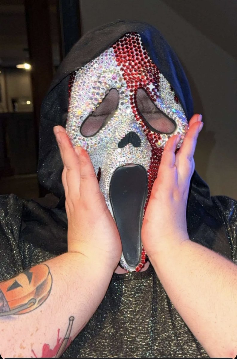 I hate gay Halloween what do you mean you spent four hours individually glueing rhinestones on a Ghostface mask and only took one picture with it?