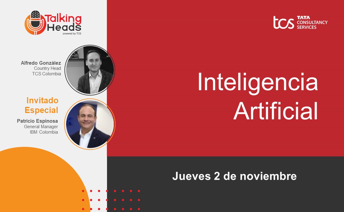 TCS_Latam's tweet photo. Alfredo González y Patricio Espinosa, General Manager & Technology Leader, IBM Colombia, Perú, Ecuador, Venezuela, Bolivia and LCR, conversan sobre inteligencia artificial. ¡Un imperdible! #TCSColombia #TCSLatam #TalkingHeadsTCSLatam #AI #BuildingOnBelief https://t.co/4zMcRvgFiI