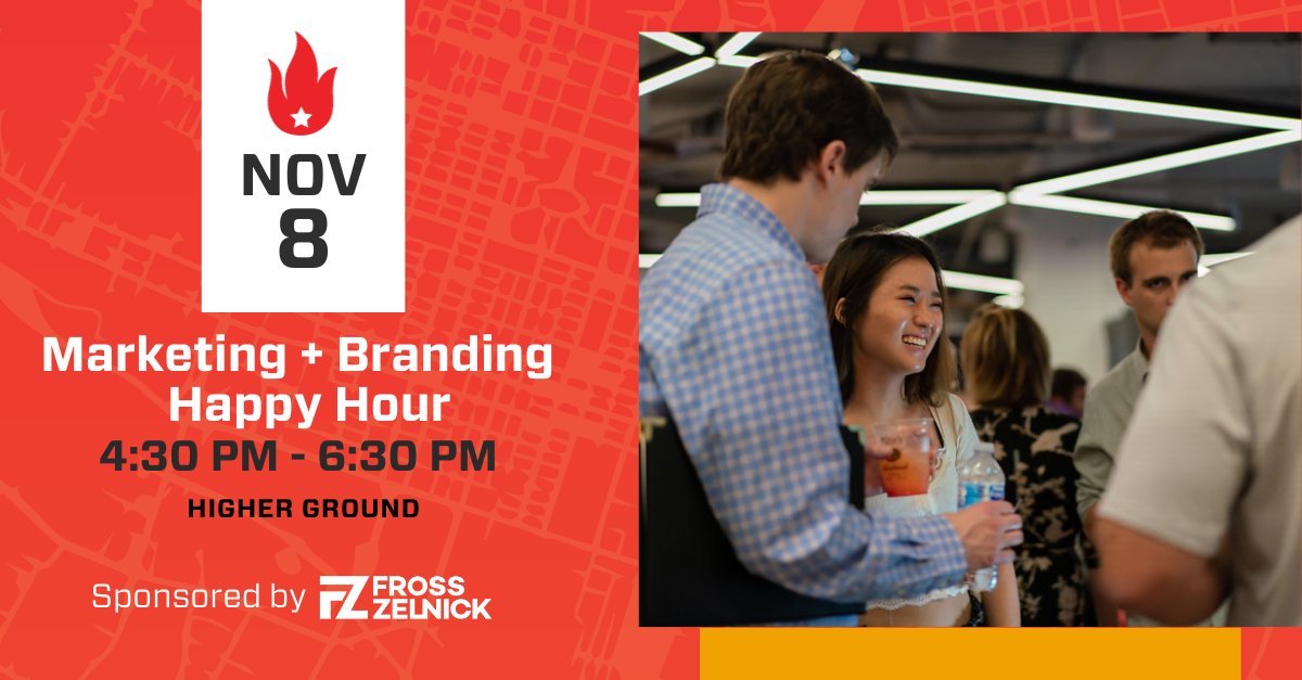 🚀 Elevate your brand and network with industry experts at the Marketing and Branding Happy Hour, sponsored by Fross Zelnick hubs.ly/Q026MFy80, during Austin Startup Week! 📢🥂 📅 Date: Thursday, November 8th ⏰ Time: 4:30 PM - 6:30 PM 📍 Location: Higher Ground