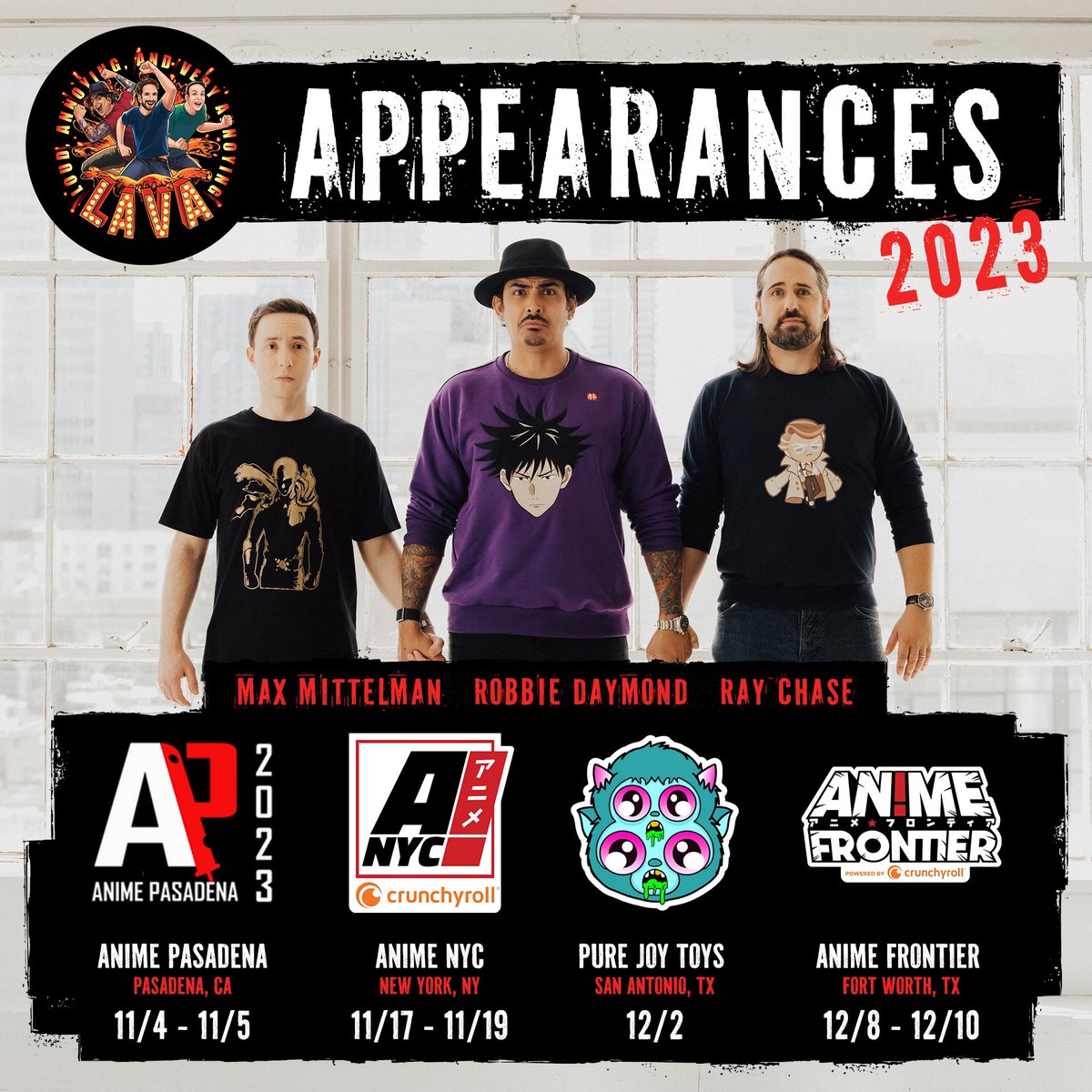 L.A.V.A. (@loudannoying) on Twitter photo Hey, Lavaliers! We’ve been lucky enough to have the last few weeks to relax & recuperate and now we’re ready to finish the year out strong!! Here are the rest of our appearances for 2023! Much love! 🌋 See you first THIS weekend at <a href="/AnimePasadena/">AnimePasadena</a> Hey, Lavaliers! We’ve been lucky enough to have the last few weeks to relax & recuperate and now we’re ready to finish the year out strong!! Here are the rest of our appearances for 2023! Much love! 🌋 See you first THIS weekend at <a href="/AnimePasadena/">AnimePasadena</a>