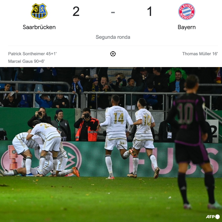InvictosSomos's tweet photo. ¡¡UN CLUB DE TERCERA DIVISIÓN ECHÓ AL BAYERN MUNICH!! Con gol sobre la hora, el Saarbrücken de la Tercera División de Alemania se cargó al Bayern Munich de la Copa. Pese a que jugadores como Neuer, Kim Min-Jade, Davies, Kimmich, Sané y Muller fueron titulares, y aunque Musiala, Gnabry, Laimer y Coman ingresaron en el complemento, el club más ganador y poderoso de Alemania cayó ELIMINADO por un cuadro que, en estos momentos, es 15º lugar de la tercera categoría alemana. Qué historias nos regala el fútbol. THE BEAUTIFUL GAME.