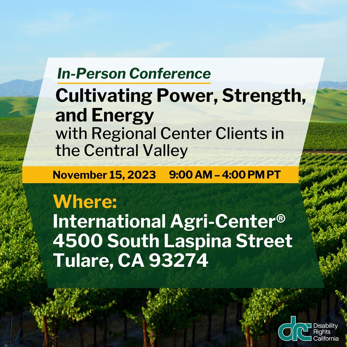 Attention all regional center clients in the Central Valley: Join the Office of Clients' Rights Advocacy in person on Wednesday, November 15, for a conference and resource fair!

Register here:
disabilityrightsca.org/latest-news/cu…