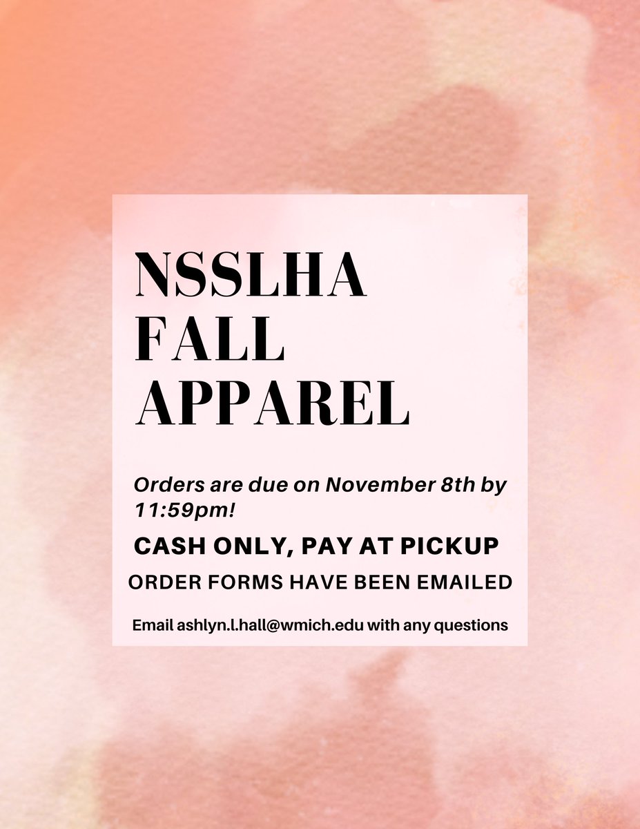 NSSLHAatWMU's tweet image. NSSLHA fall apparel order forms are here! Check your email for the order form and make sure to fill it out by November 8th at 11:59pm. Apparel is cash only, and you can pay at pickup time. Email me with any questions, and I appreciate any orders we get to help support our chapter