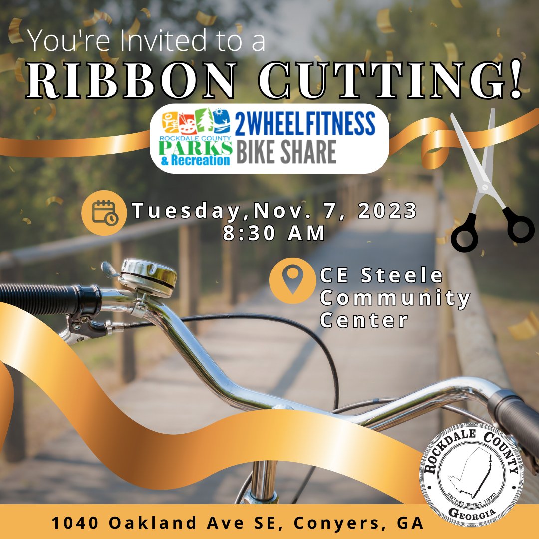 RockdaleGov's tweet image. 🚴‍♀️ Join us for the Rockdale County Parks &amp;amp; Rec Ribbon Cutting to unveil our new bike-share stations! 🚴‍♂️

🗓️ Mark your calendars for November 7th at 8:30 a.m. at C.E. Steele Community Center. Don't miss it! 🎉 #RockdaleBikeShare #CommunityRide