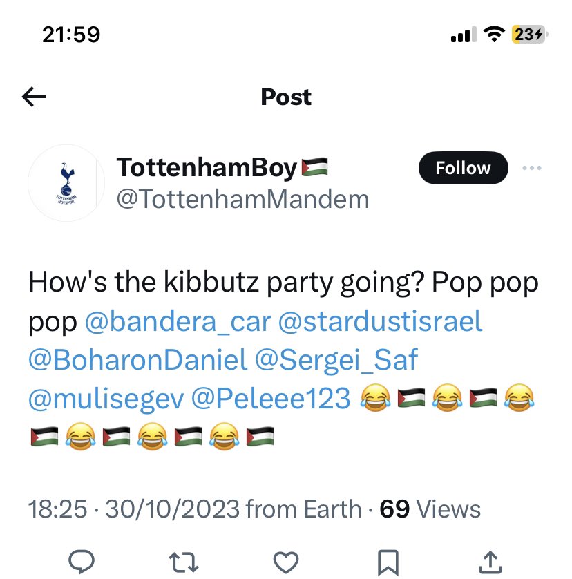 jamesW705's tweet photo. .@metpoliceuk .@SuellaBraverman  .@CST_UK .@antisemitism
 .@elonmusk This account is spewing #JewHate, targeting Jews and celebrating the massacre of Jews. https://t.co/BFhH8tBuEx