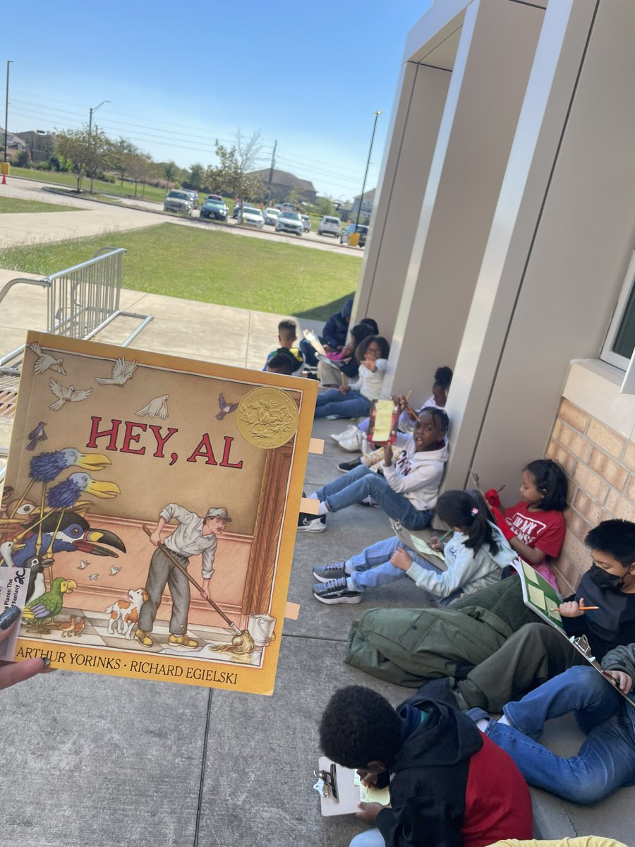 Schulzin3rd's tweet photo. Took advantage of this lovely weather and did some reading outside! We enjoyed the sun while we discussed character feelings. #JPEPantherPride ☀️📚 https://t.co/TbtXyjwC5B