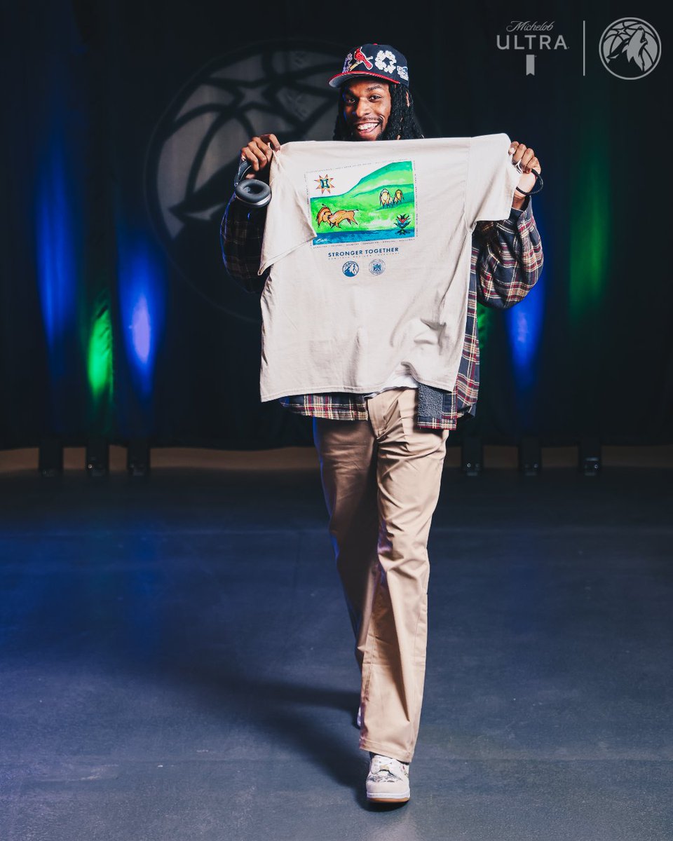 Celebrate Native American Heritage Month with a limited-edition t-shirt  designed by Native American artist Blanche White in collaboration with  @NazReid 🔥 “Stronger Together” represents the partnership between the  Wolves and @prairieisland_ \u0026, image size:960x1200