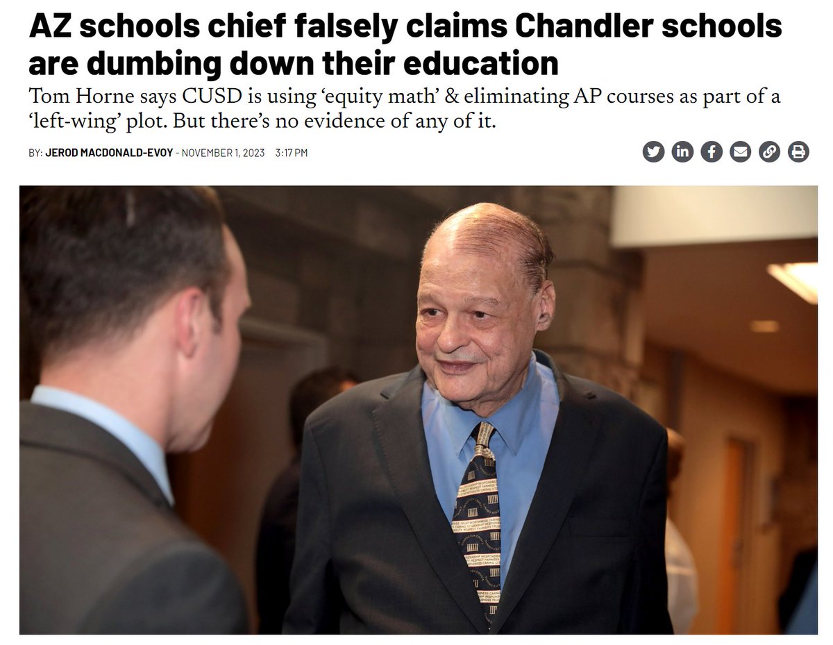 Tom Horne says CUSD is using 'equity math' & eliminating AP courses as part of a 'left-wing' plot. But there's no evidence of any of it. story by @JerodMacEvoy azmirror.com/2023/11/01/az-…
