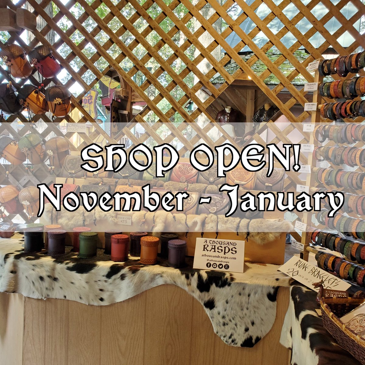 The shop is now reopened for orders! I have new designs added for pouches, book holsters, and more. Prints are coming soon!
athousandrasps.com/products.html
If you're hoping for holiday delivery, please make a note of it when you check out.