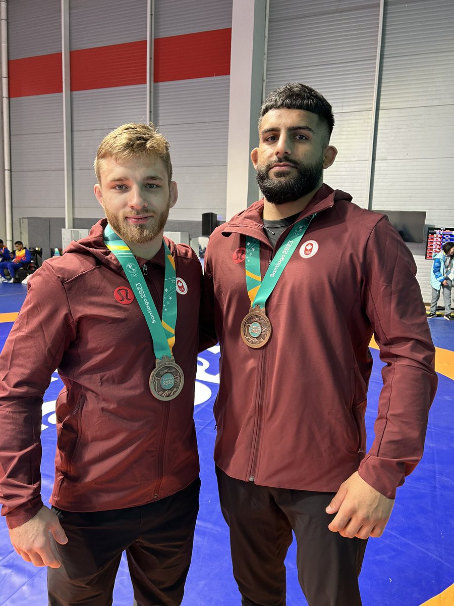 WrestlingCanada's tweet photo. Our medalists on day 1 of Wrestling at the Pan Am Games! Adam Thomson and Nishan Randhawa congrats on your bronze medals!🥉#Wrestling #Santiago2023 https://t.co/GEolM83KNE