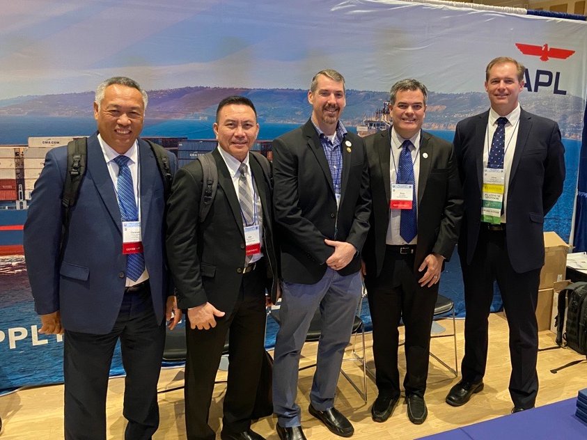 Today at NDTA, the APL team had a visit from a few officials from the Port of Guam. It was great to catch up and connect with leaders from such an important strategic hub for the Western Pacific Region. Thank you for stopping by, @GuamPort! #NDTA2023 #BetterWays