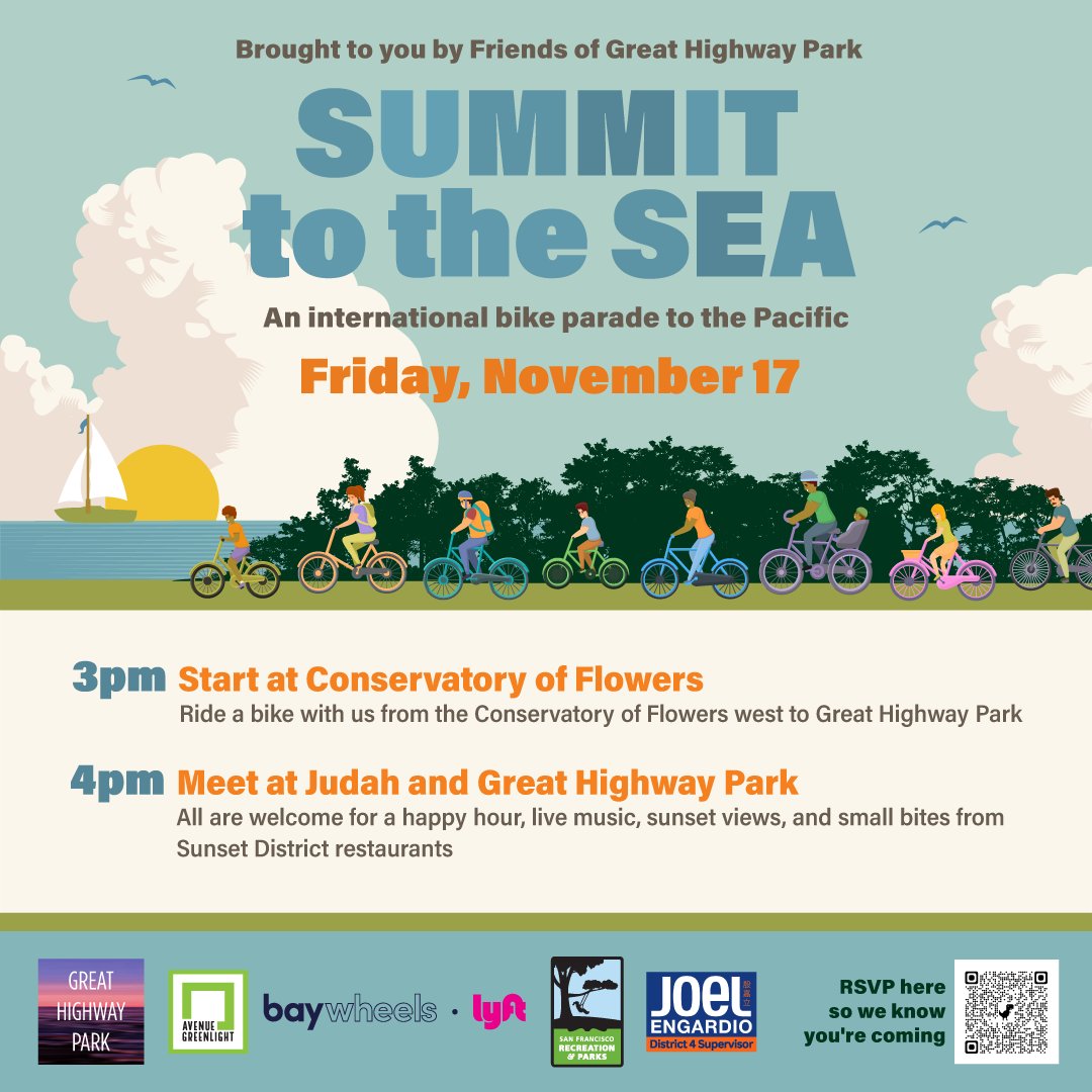 Join the Great Sunset Joy Ride &amp; Happy Hour!

With world leaders coming to San Francisco for a major economic summit, let’s show them we’re more joy than doom loop.

I’m hosting an oceanside bike ride, happy hour, and sunset viewing party Nov. 17.

RSVP: greathighwaypark.com/APEC