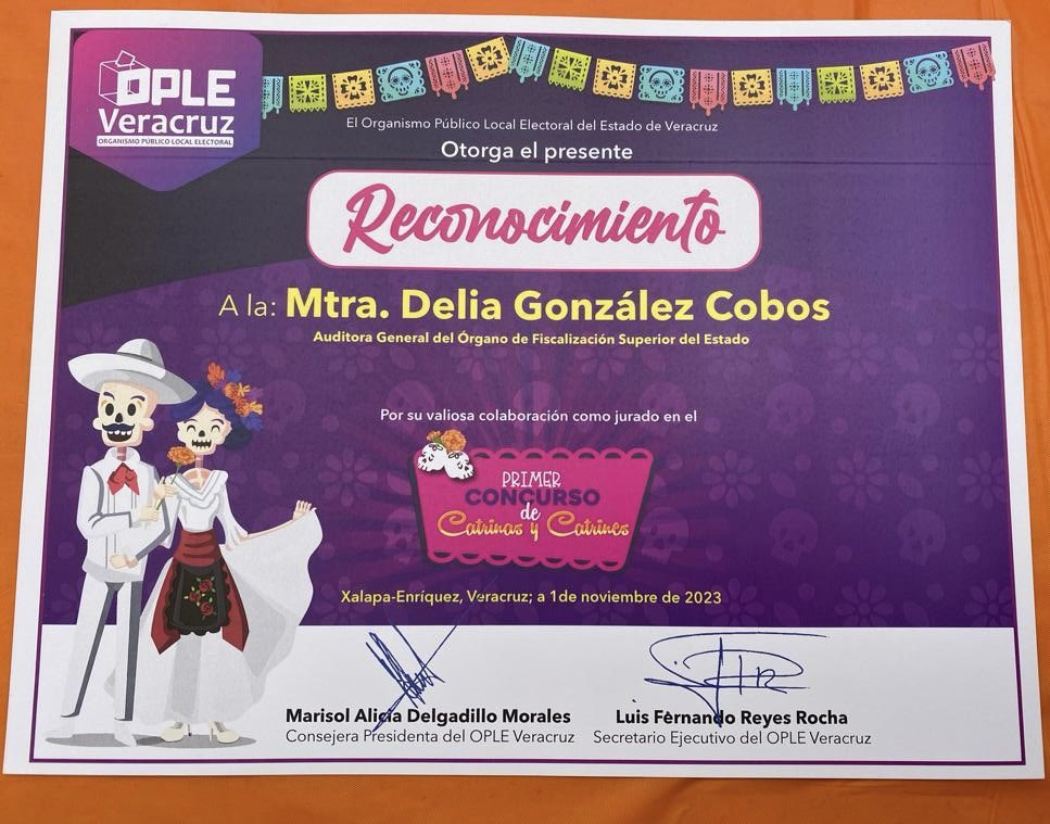 deliaGonzalezC3's tweet image. Hoy a invitación de la Consejera Presidenta del @ople_Ver, Dra. @Marisol_OPLEVer, participé como Jurado en el concurso de catrinas que organizó el #Ople en sus instalaciones. Mucho ánimo y alegria en esta celebración tan importante y nuestra. 🌼💀🌼🕯️