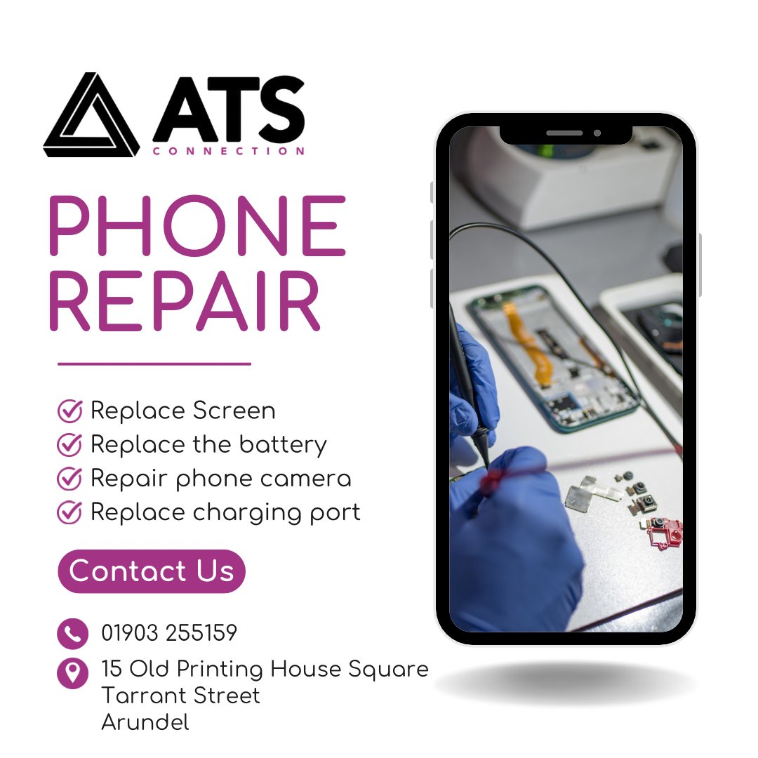 📱 Dropped your phone? Don't worry, we've got you covered! 🛠️

Call us now on 01903 255159 or visit us in The Old Printworks Arcade down Tarrant Street 😊

#PhoneRepair #ATSConnection #TechRescue #FixItFast #arundel #apple #iphone 📞