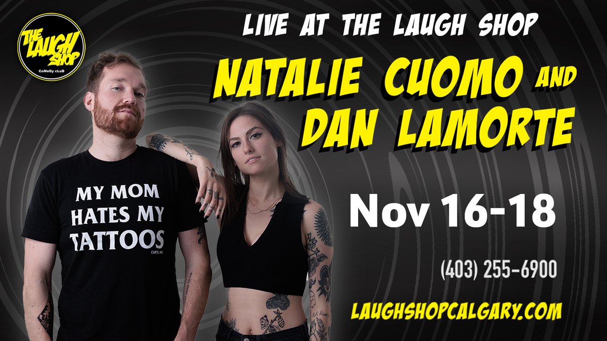 From comedy heavyweight to ultra-runner, @DanLaMorte's journey is jaw-dropping, and @NatalieCuomo's fearless humor is side-splitting. They're taking over The Laugh Shop, Nov 16-18. Get your tickets at laughshopcalgary.com🏋️‍♂️😆