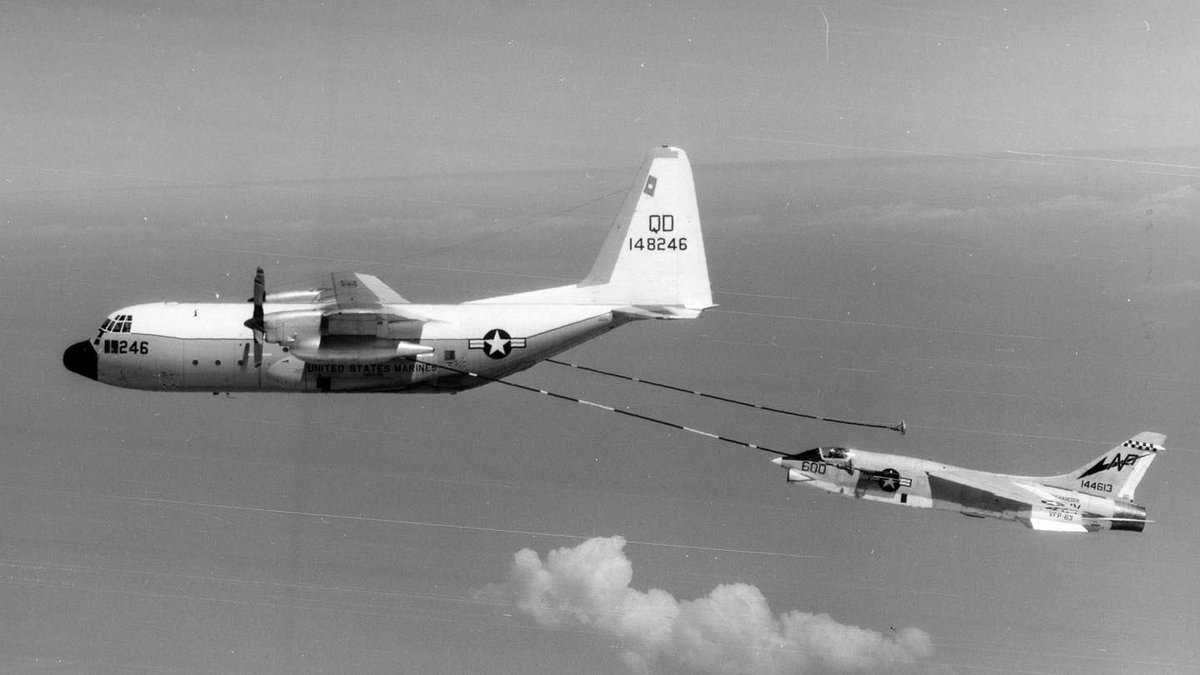Now there’s a pair, KC-130F 148246 refueling RF-8 144613 of YFP-63 from USS Hancock CVA-19, March 1971 over the Gulf of Tonkin. #c130 #rf8 #f8crusader #usmc #herclegacy #usshancock #CVA19 #CV19 #vietnamwar #gulfoftonkin #aviationsafari #aviationpreservation #boneyardsafari