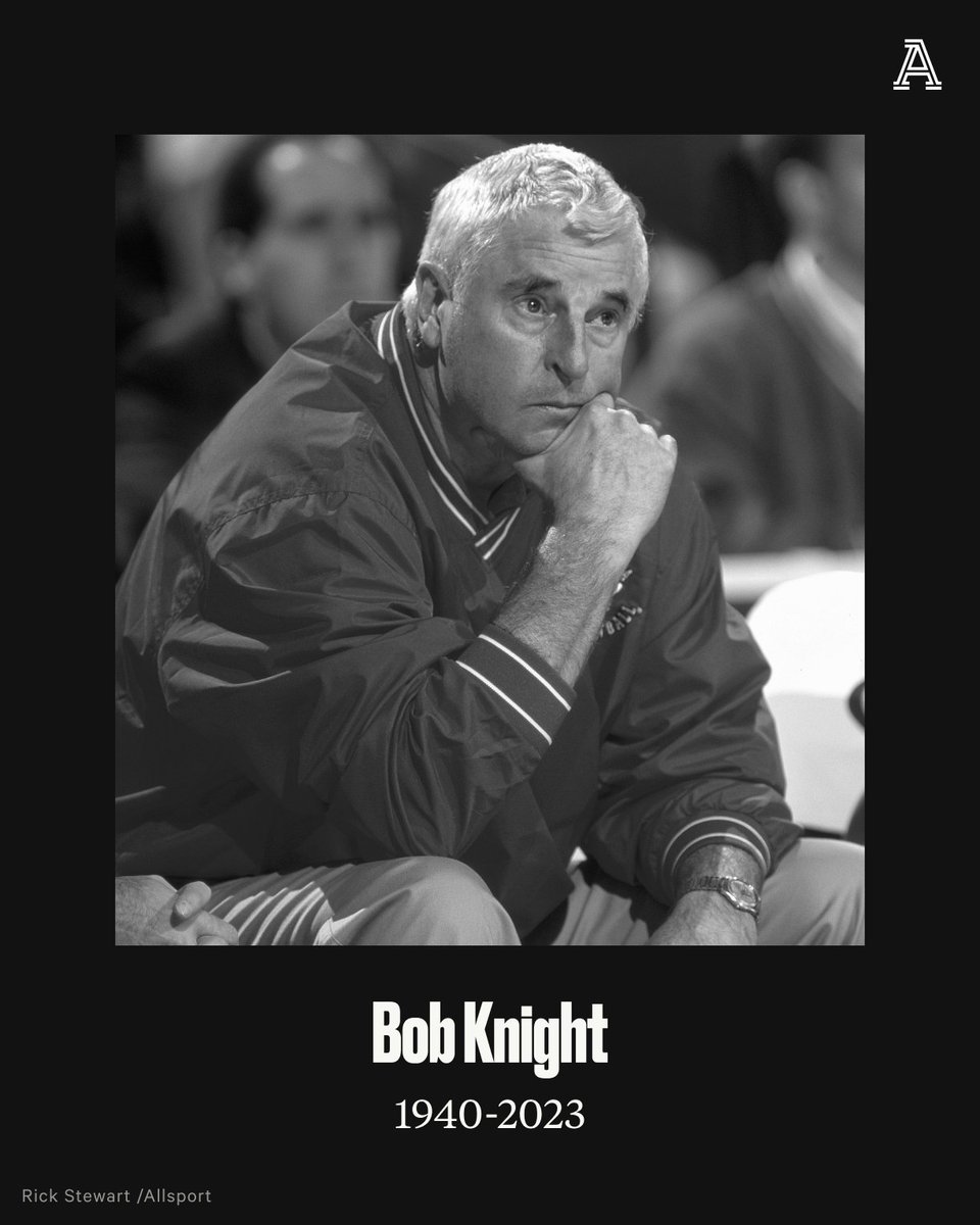 TheAthletic's tweet photo. Hall of Fame head coach Bob Knight has passed away today, according to his family's organization.

He was 83. https://t.co/rJQWkpTehl