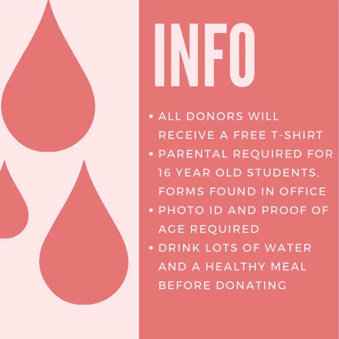 The blood drive is next Friday! If you would like to donate use this link to sign up :
donate.savealifenow.org/donor/schedule…
If you donate not only will you help save lives but you get free food!